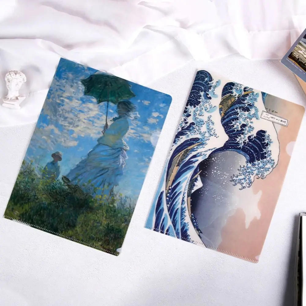 Presentation Folder L Shaped Folder Funny Famous Painting Series Documents Paper Organizer Storage Bag A4 File Folder Desktop