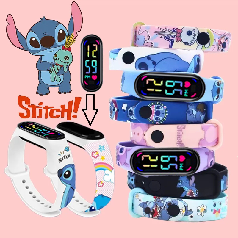 Детские светящиеся часы-браслет Disney Stitch Sonic с мультяшным аниме персонажем светодиодные сенсорные водонепроницаемые часы спортивные подарки игрушки