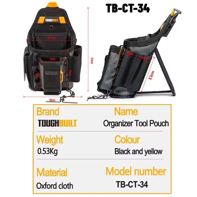 TOUGHBUILT TB-CT-34 Klein elektricienzakje Verstelbaar 13 zakken Robuuste 6-laags constructie Multifunctionele opslag Gereedschapstas