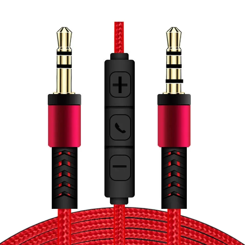 Cable de Audio de 1,2 m a Jack 3,5mm, Cable auxiliar de línea de altavoz macho a macho con micrófono a control de volumen para auriculares, altavoz de coche