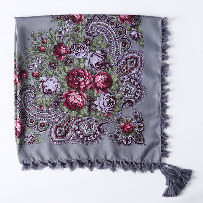 90*90Cm Vrouwen Russische Stijl Pioen Bloemenprint Lange Kwast Grote Vierkante Sjaal Warm Wrap Traditionele Etnische Mexicaanse Sjaal