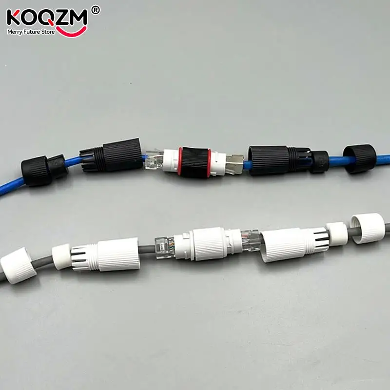 1 buah RJ45 konektor Dok jaringan Ethernet lurus melewati tahan air Header IP67 luar ruangan ekstender kabel jaringan Broadband