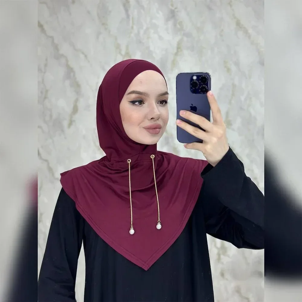 Ramadán Hijab instantáneo mujeres musulmanas bufanda cadena pañuelo envolturas estiramiento cabeza cuello cubierta chales Amira oración islámica Hijabs turbante