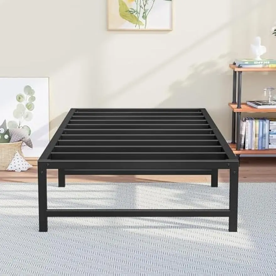 Single Bed Heavy Duty Steel Slats Single Metal Bed Frames with 31.5cm Platform Storage for Adult No Box Spring Needed Easy Assem