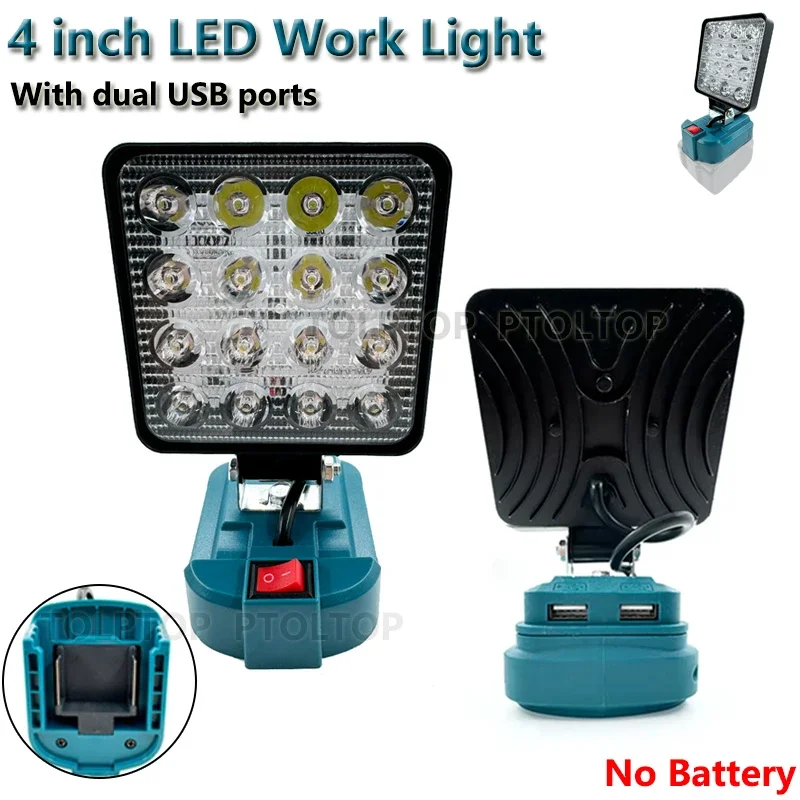 Nova luz de trabalho led para makita 14.4v 18v bateria li-ion 3/4 Polegada com usb lanterna ao ar livre lâmpada acampamento luz de emergência