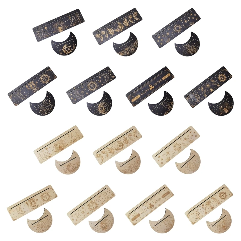 Soporte para cartas Tarot madera G92F, Base para Altar con fases luna, soporte para tarjetas rectangulares con forma