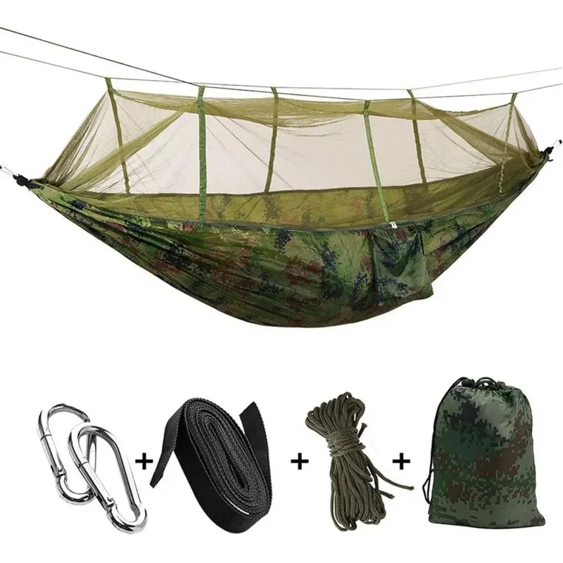 2 คน Camping Garden Hammock พร้อมมุ้งกันยุงกลางแจ้งเฟอร์นิเจอร์เตียง Strength ผ้าร่มชูชีพ Sleep Swing แขวนแบบพกพา