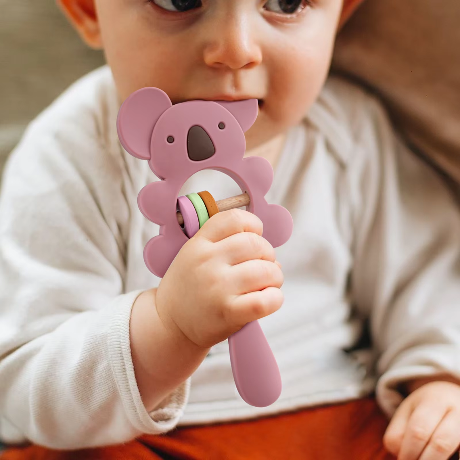 Mordedor de silicona con forma de Koala y elefante, sonajeros sin BPA, collar de dentición para roedores, juguetes masticables para bebés de calidad alimentaria, 1 ud.