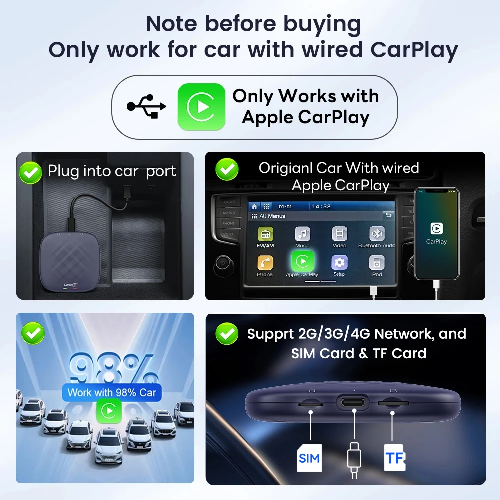 Carlinkit CarPlay Ai TV Box Plus Android13 8 + 128GB QCM 8-Core 665 6125 CarPlay inalámbrico Android Auto para Youtube Netflix 4G LTE