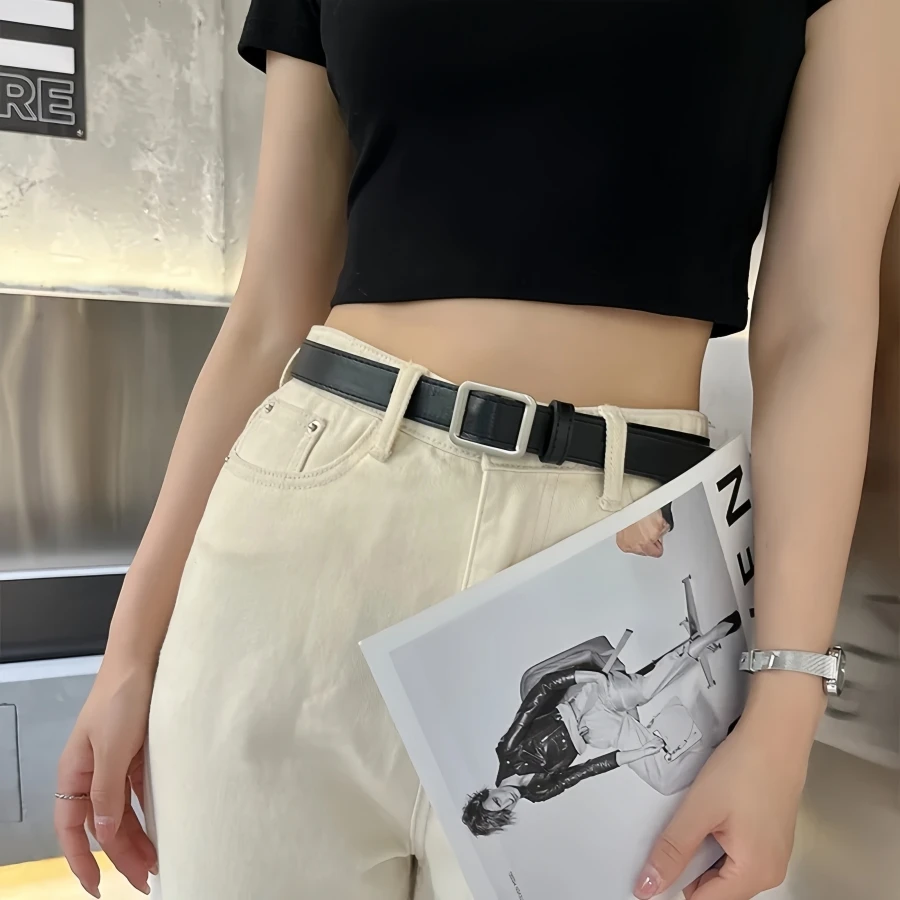 PU Leder Gürtel Für Frauen Quadratische Schnalle Pin Schnalle Jeans Schwarz Gürtel Chic Luxus Marke Damen Vintage Strap Weiblichen Bund