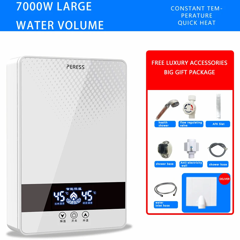 เครื่องทําน้ําอุ่น Tankless ไฟฟ้าทันทีห้องอาบน้ําฝักบัวห้องน้ําเครื่องทําน้ําอุ่น 220V 7000W อุณหภูมิ Automatica ในครัวเรือนโรงแรม