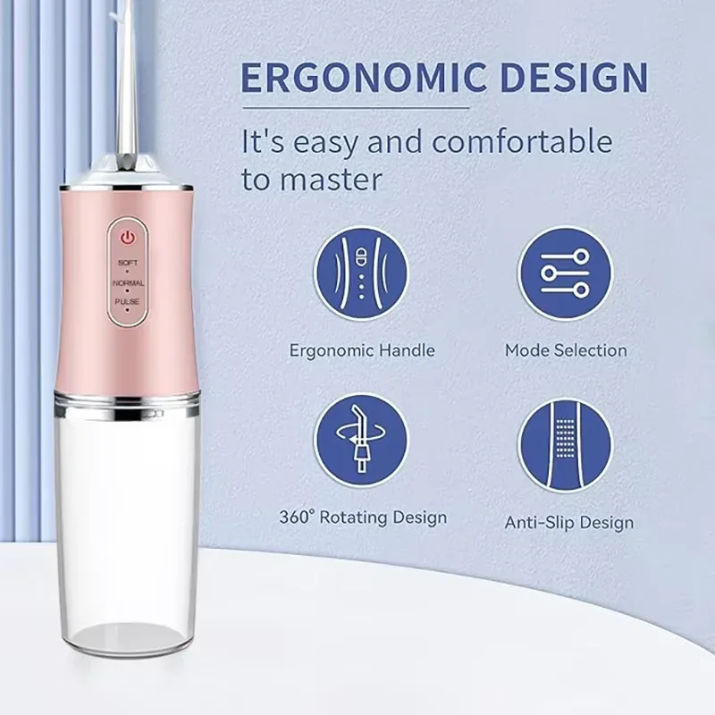 Irrigatore orale Portatile Dentale Acqua Flosser USB Ricaricabile Getto D'acqua Filo Interdentale Pick 4 Jet Tip 220ml 3 Modalità Detergente Dentale
