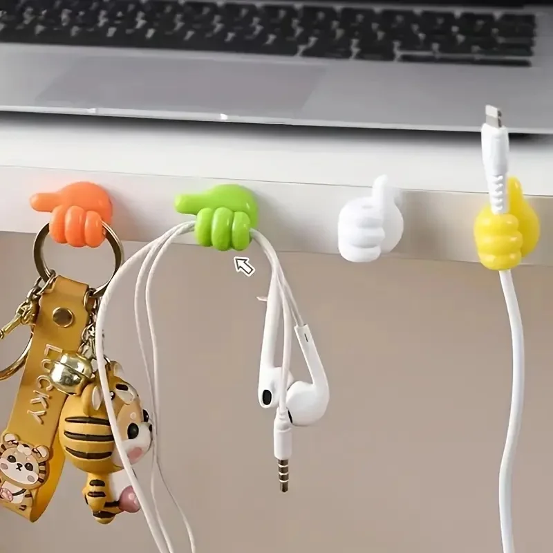 Organizador de cables en forma de pulgar, Clips de almacenamiento, ganchos adhesivos sin taladro, plástico, perfecto para cables de carga, soporte para cables, 10 Uds.