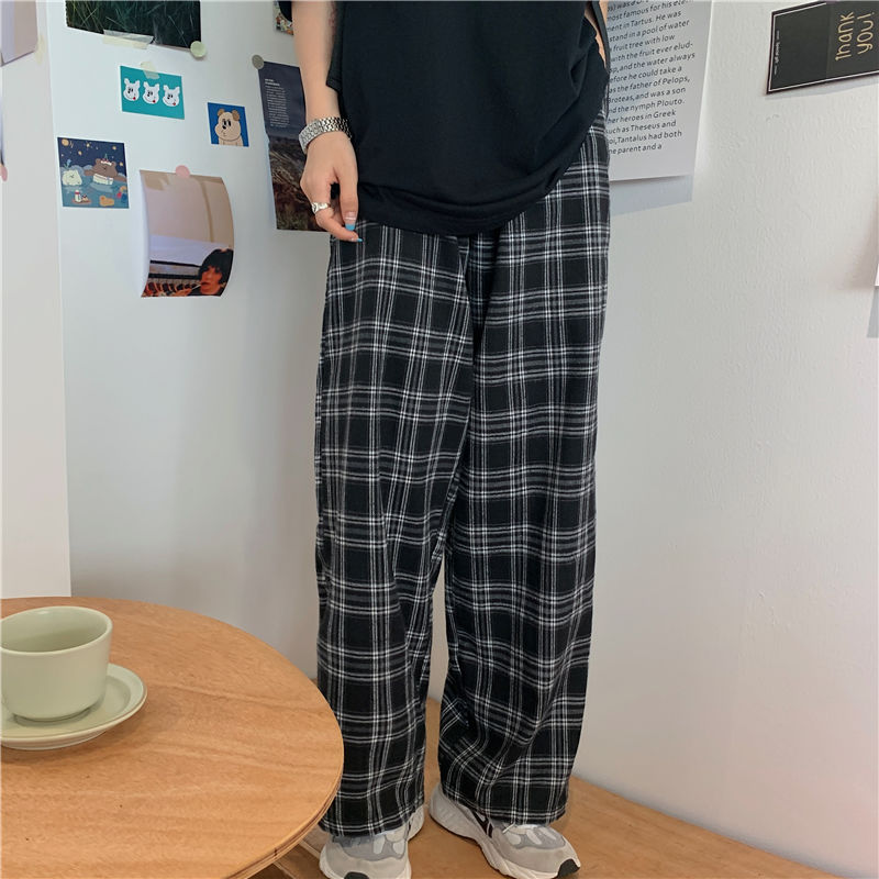 Primavera/verão calças xadrez masculinas S-3XL calças retas casuais para masculino/feminino harajuku hip-hop calças
