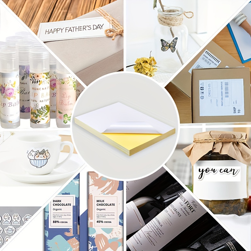 50枚の筆記用紙とA4サイズのステッカー、レーザープリンターとインクジェットプリンターに適した、粘着性のある印刷用紙