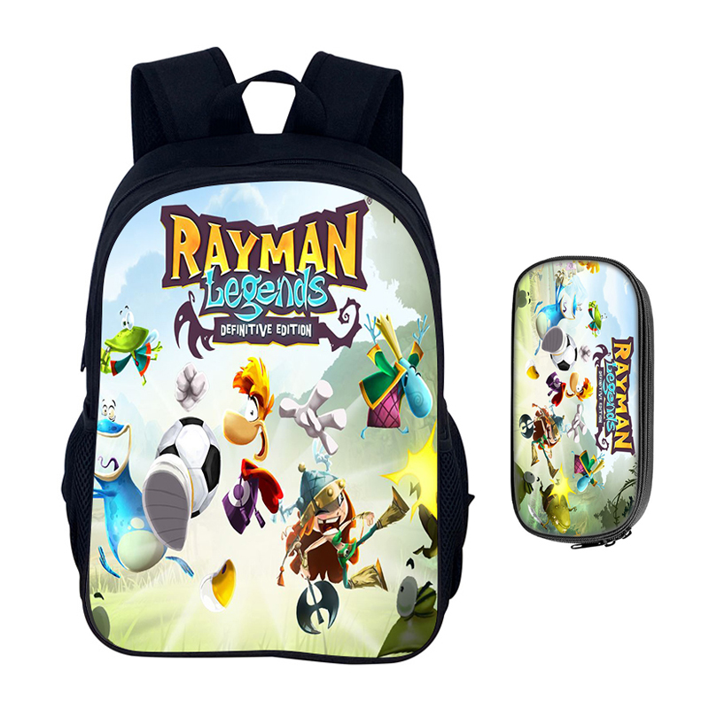 男の子と女の子のためのレイマンレジェンドバックパック、2個セット、キャンプバックパック、ペンシルケース、ペンシルバッグ、ボックス