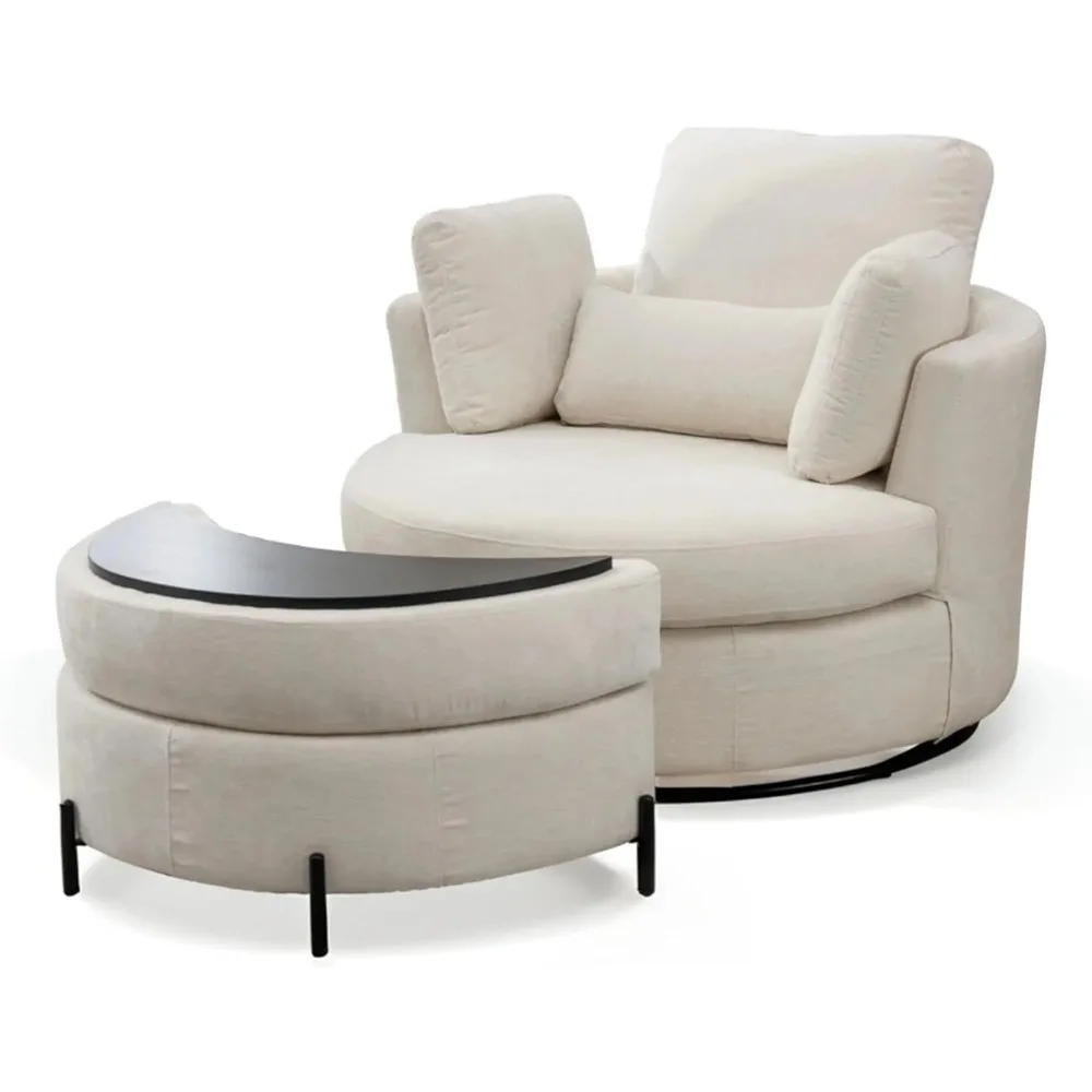 42" W Swivel Accent Barrel Chair Set Lounge Club Big Round Sofa with 4 Pillows for Living Room, Bedroom, Study, Hotel