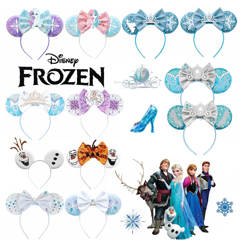 Acessórios de cabelo congelados feminino elsa princesa anna floco de neve mickey mouse orelhas headbands menina coroa arco lantejoulas ola