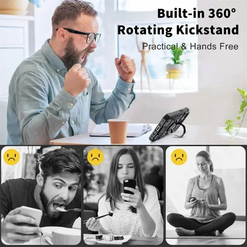 Funda para iPhone 16 15 14 13 12 11 Pro Max XS XR 8 7 Plus anillo giratorio magnético soporte resistente protección contra caídas cubierta tipo billetera
