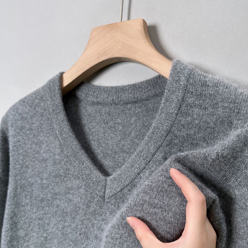 Jerséis cálidos de punto con cuello en V para hombre, suéter acanalado liso ajustado clásico negro gris para hombre, Top de otoño y primavera, jerséis, ropa