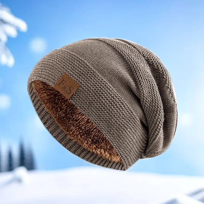New FS clip-on casual knitted hat for men outdoor windproof and cold warm hat plus velvet ear protection pile hat