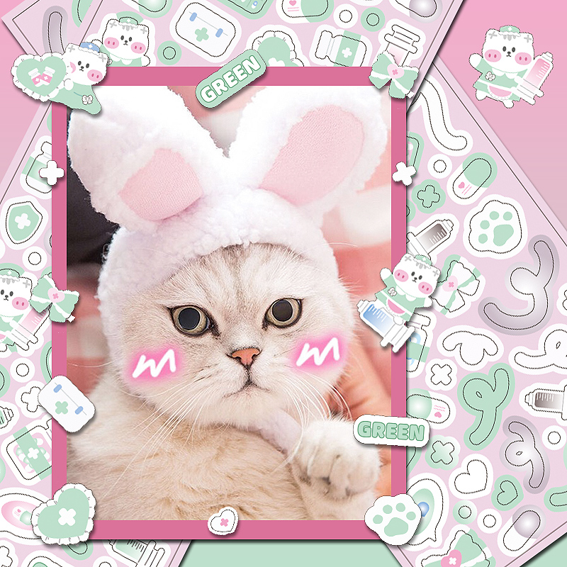 MOHAMM 12 Tờ Long Lanh Mèo Hoạt Hình Dán Photocards Cắt Dán Thủ Công DIY Các Dự Án Tạp Chí Trang Trang Trí