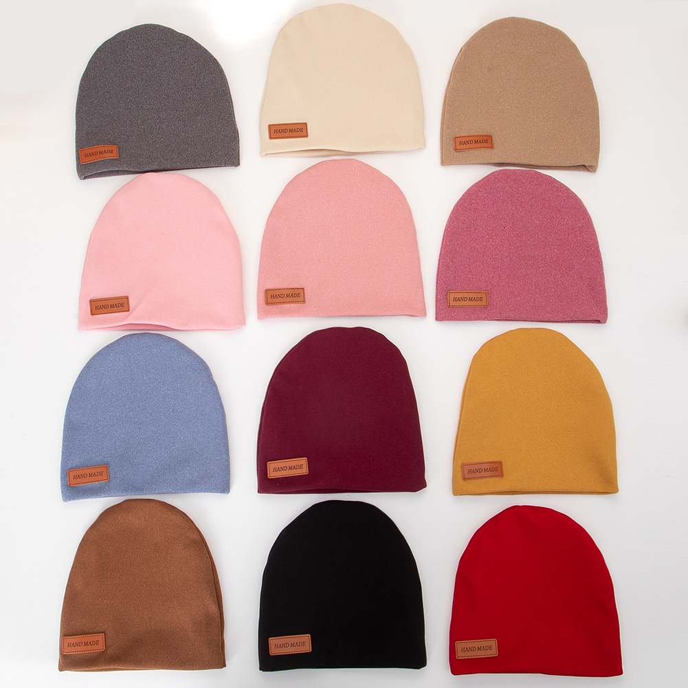Turbante de caxemira sólida para bebês, chapéus da índia para recém-nascidos, meninos e meninas, outono e inverno, gorro com etiqueta de couro artesanal, faixa de cabeça para crianças