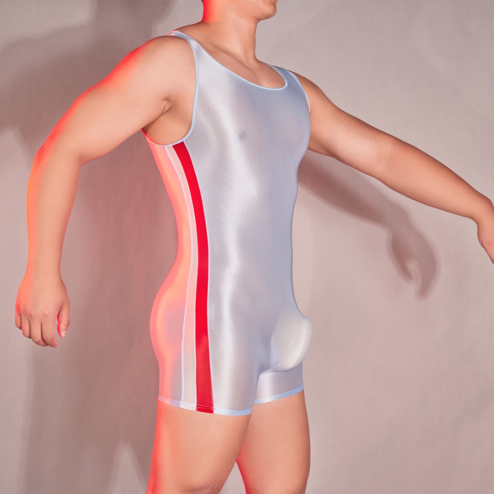 Men Sexy Contrast Color Bodysuit Oil Glossy See Through Stretchy Rompers Male Thin Playsuits Sheer Ice Silk Soft Tank Sleepwear