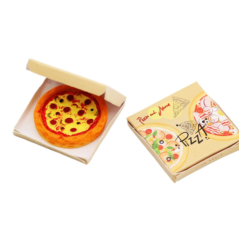 1Zestaw 1:12 Miniaturowa pizza do domku dla lalek z pudełkiem do pakowania Model kuchni Akcesoria do dekoracji domku dla lalek Udawaj zabawki Prezent