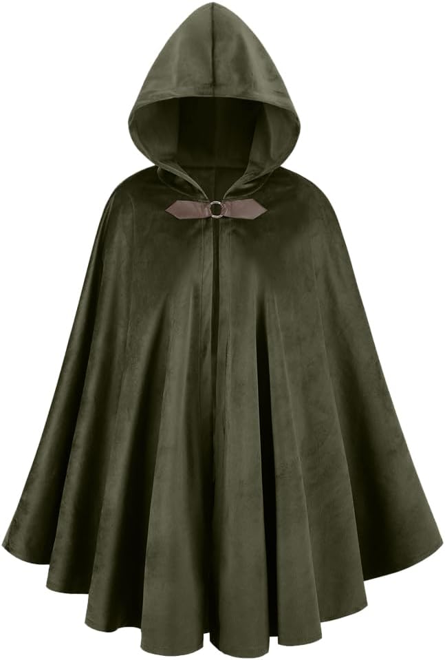 L'VOW Capa medieval de terciopelo con capucha - Capa renacentista con capucha Capa vintage Disfraz de hechicero de Halloween