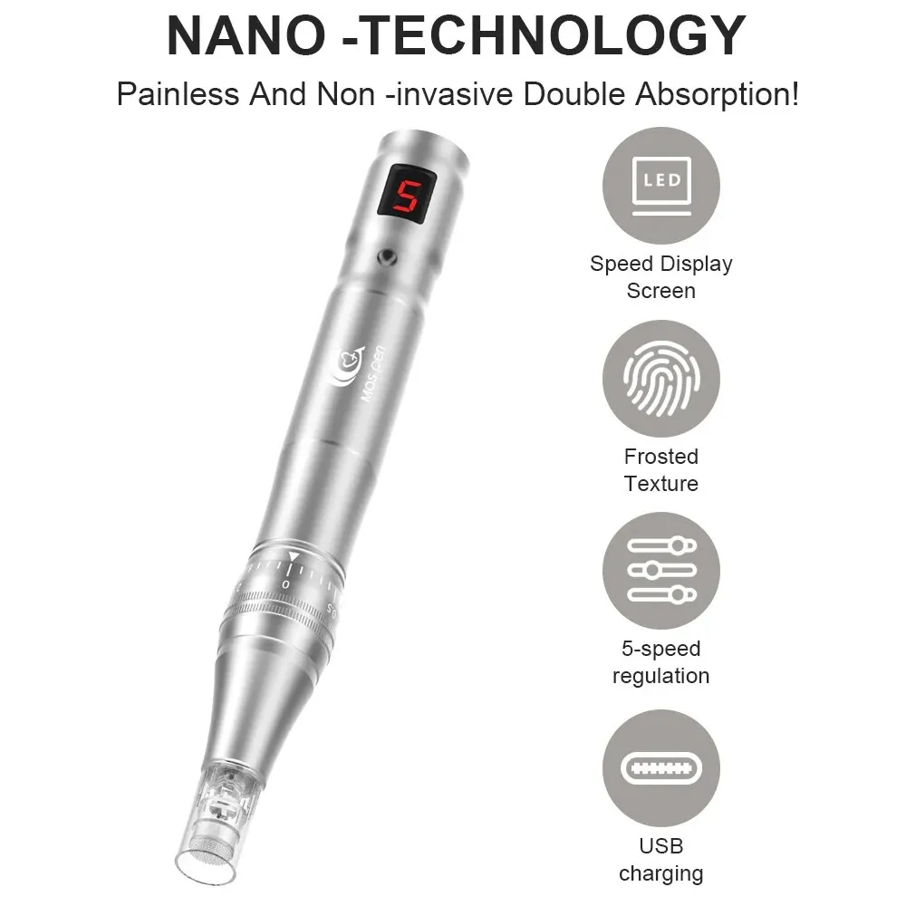 Caneta derma de microagulhamento sem fio multifuncional da ferramenta de cuidados com a pele com 30 cartuchos