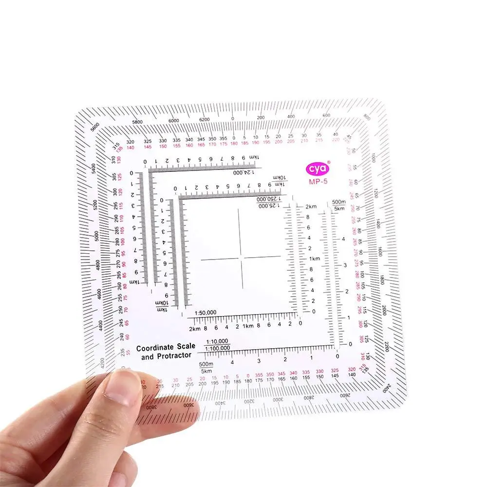 Multifunctional Map Protractor Creative Acrylic Measuring Tool Topographical Coordinate Scale Protractor For Camping