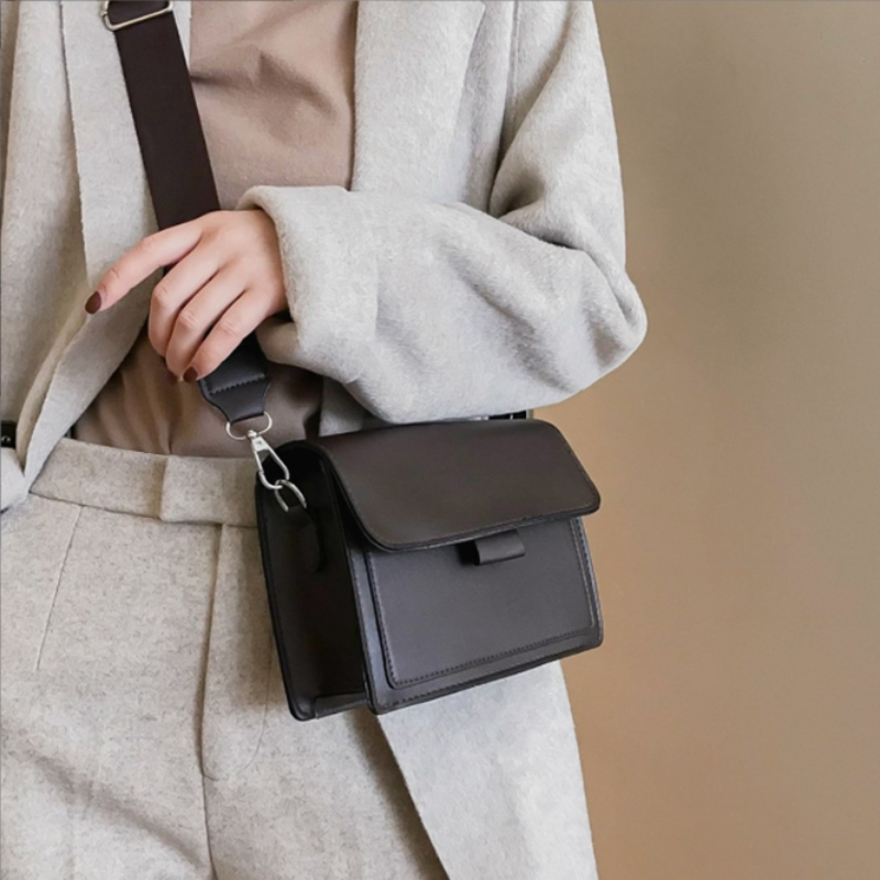 Petit sac carré rétro en cuir PU pour femme, sac à bandoulière, sangle large initiée, polyvalent, Ins, automne, hiver
