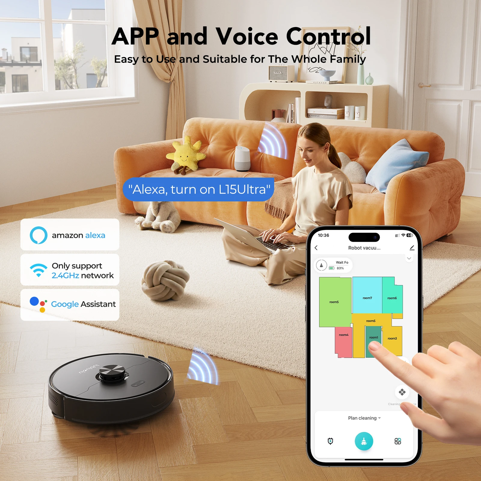 Lubluelu L15 Max  Robot Vacuum Mop Combo 5500Pa Robot Vacuum Auto-Charging  5 Maps 24 No-go Zones 3 In 1 Robot Vacuum Cleaner