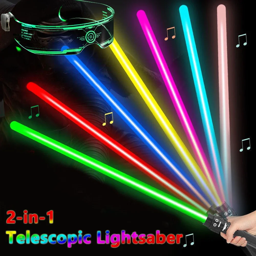 2-in-1 Lightsaber Sword Telescopic Music Laser Sword Toy Colorful Glowing Sword Decompression Toy For Kids Adults Birthday Gifts