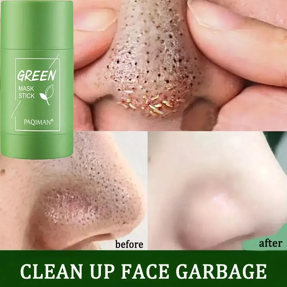 Mascarilla sólida de té verde para eliminar puntos negros, reduce los poros, limpieza profunda, Control de aceite, limpiador, aceite de equilibrio, refrescante, mascarilla de barro de berenjena caliente