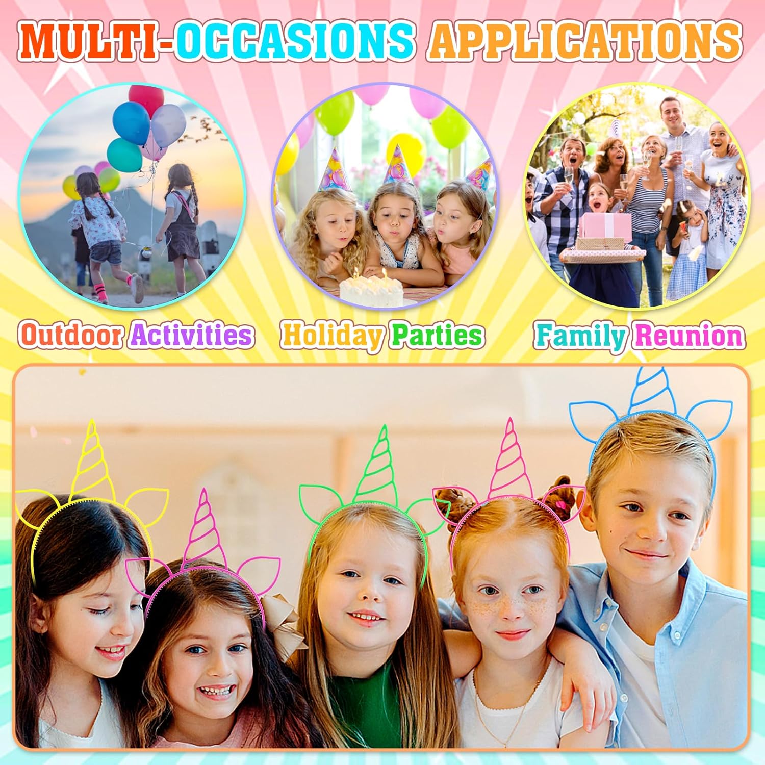 女の子のためのユニコーンヘッドバンド、誕生日パーティーの記念品、装飾用品、ハロウィーン、クリスマス、10代、18個