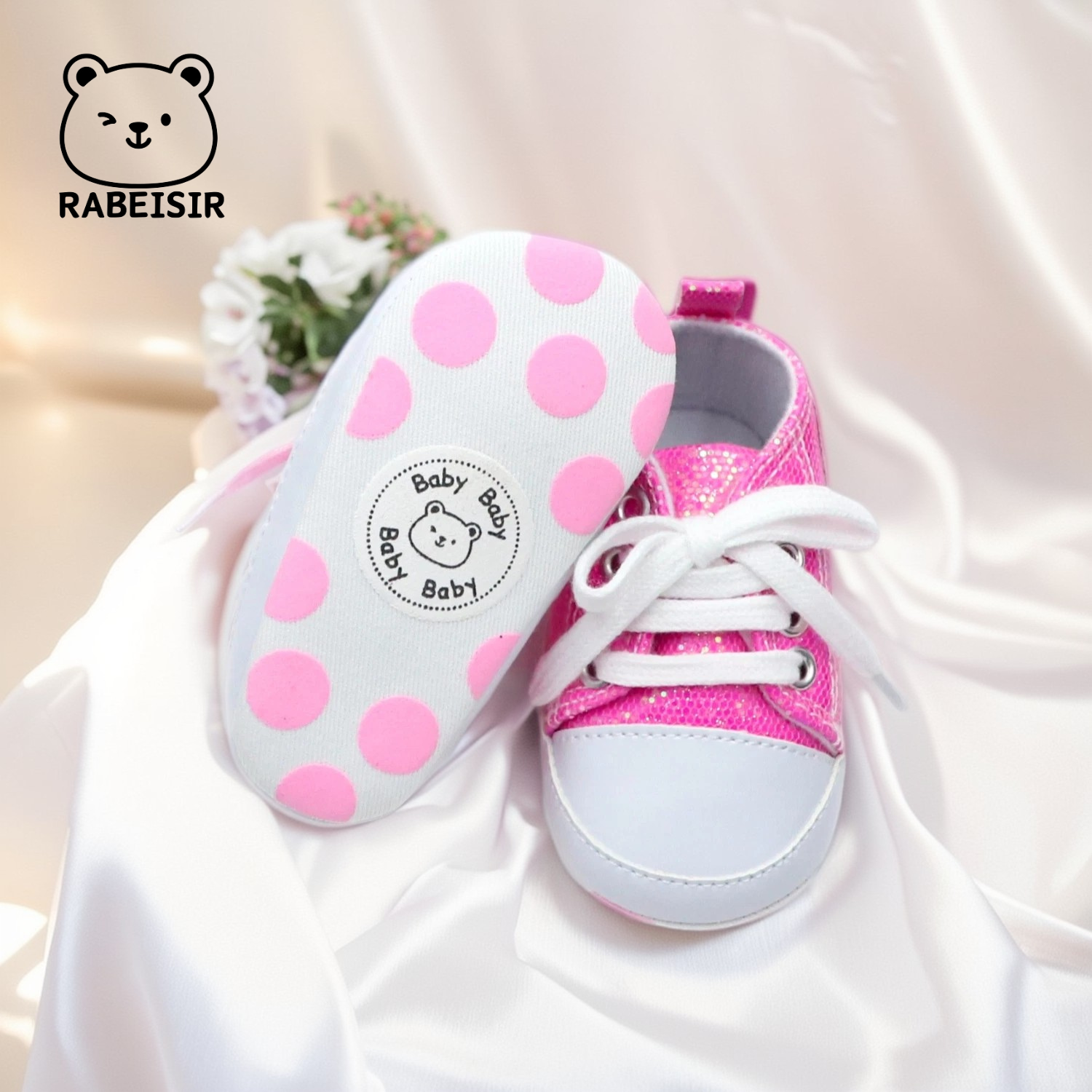 Men's and women's canvas shoes for infants aged 0-18 months, soft soled breathable anti slip sequin style