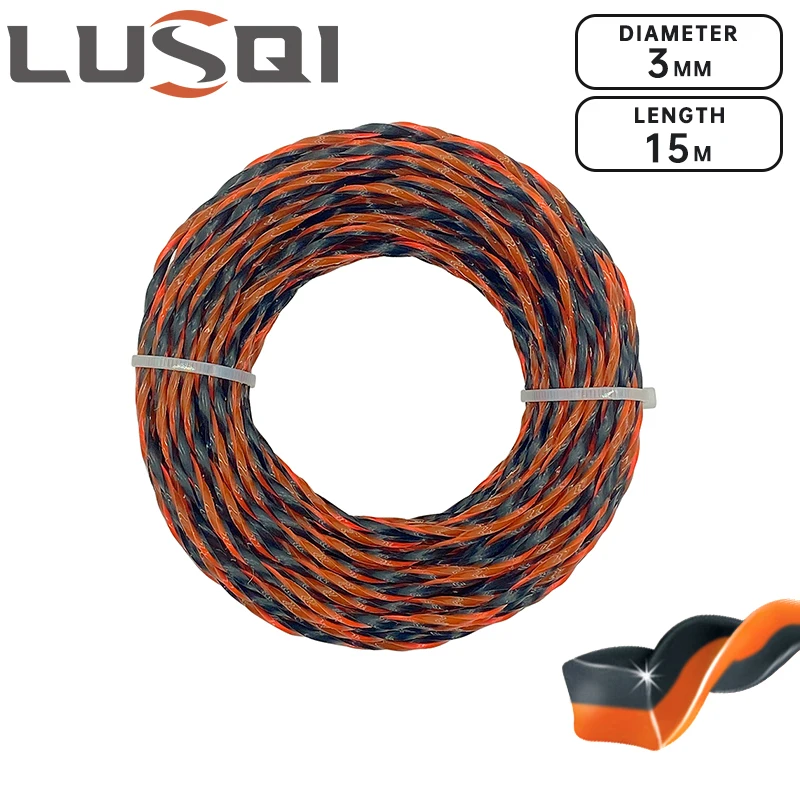 LUSQI 3MM*15M Nylon Grass Trimmer Line Square Twist For Brush Cutter Lawn Mower Accessory