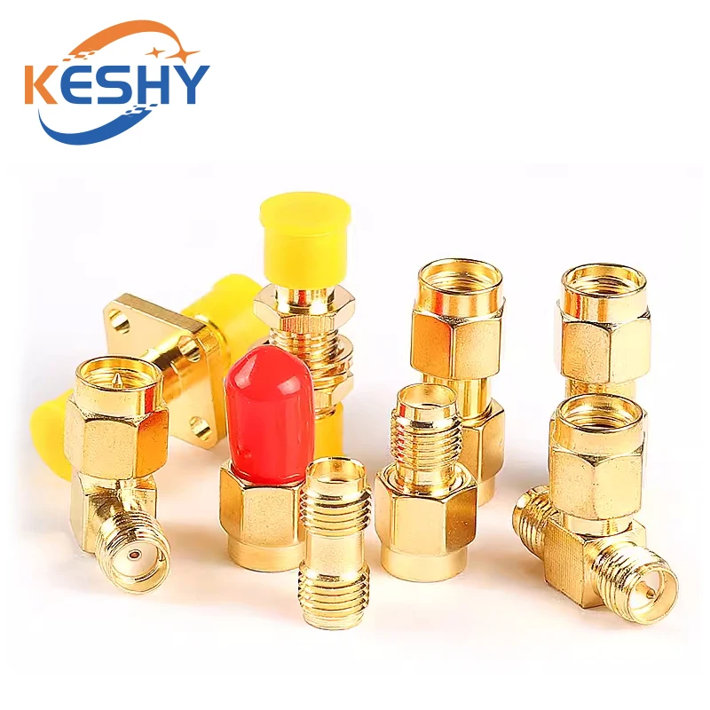 SMA macho/hembra conector adaptador coaxial RF RP SMA ángulo recto tipo T divisor chapado en oro nuevo adaptador RF al por mayor