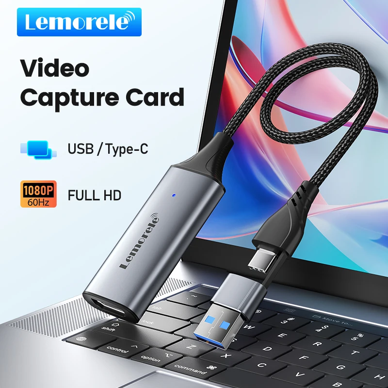 Lemorele Video-Capture-Karte USB 2. 0 HDMI-kompatibel mit USB/Typ-C-Game-Grabber-Aufzeichnung ms2130 für Switch Xbox PS4/5 Live-Broadcas