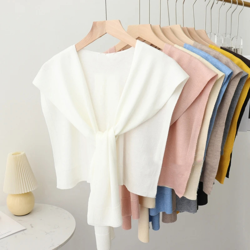 Корейская Вязаная Шаль, летний кондиционер, искусственный воротник, Шейная защита, вязаная тонкая накидка с узлом, шарф на плечо для женщин