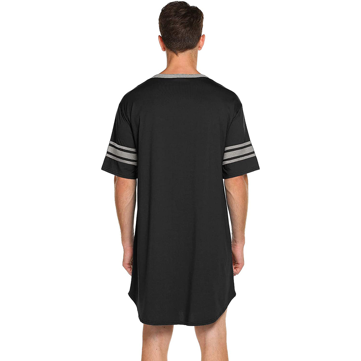 Camisón de manga corta para hombre, ropa de dormir larga con cuello en V, suave, suelta, informal, para el hogar