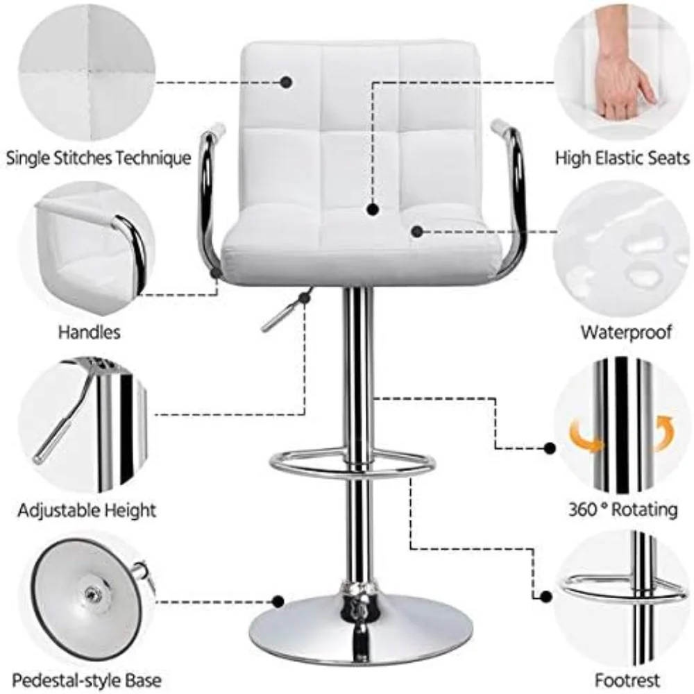Bar Stool 4-Piece Set, PU Leather Adjustable Bar Stool with Armrests, Bar Height Stool Chair with Thick Seat Cushion