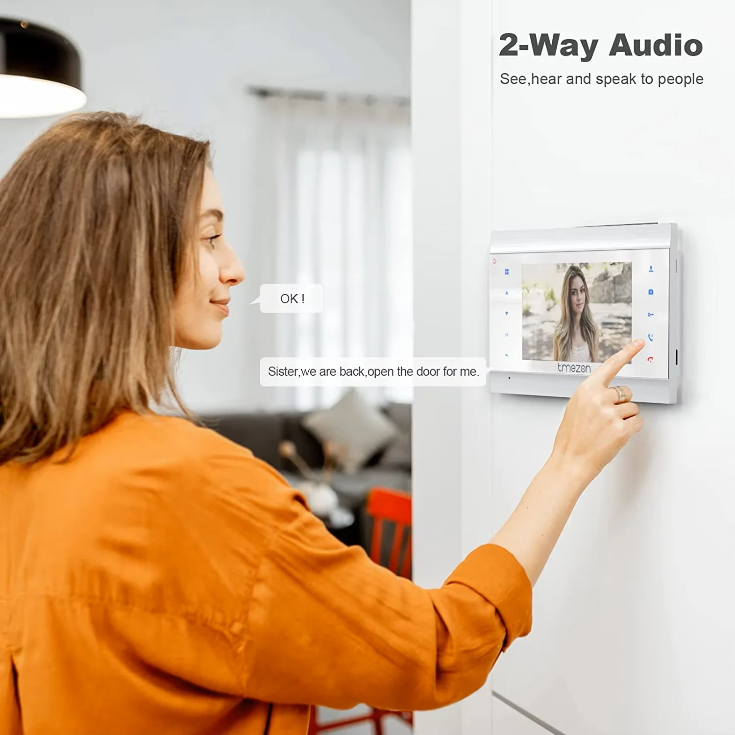 TMEZON Sistema de intercomunicação com campainha de vídeo porteiro de 2 fios, monitor de 7 polegadas com campainha com fio, botão de toque, tirachete/gravação