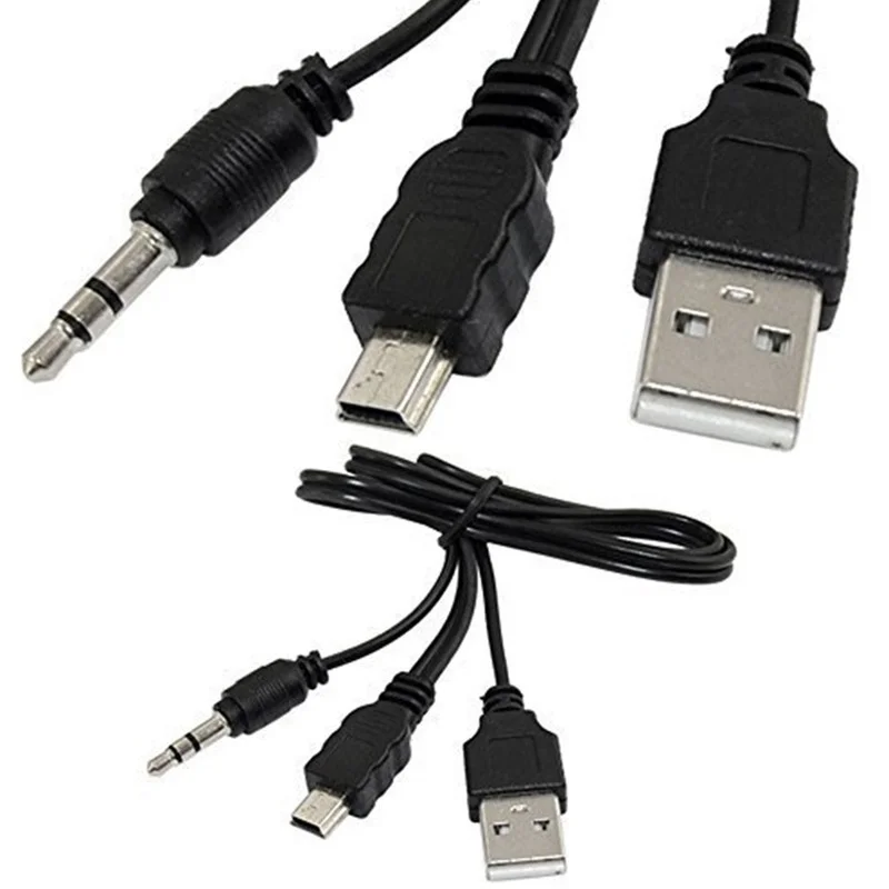 高品質ブラック USB2.0 A オス - ミニ B オス + 3.5 ミリメートルオーディオ AUX 1 に 2 オーディオケーブルアダプタ充電ケーブルコード 0.5 メートル