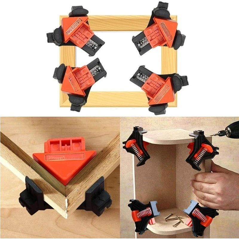 Instant-Adjust 90° Angle Clamps with Spring Mechanism - Heavy Duty Wood Clamps for Cabinet Assembly, Picture Framing, Woodcrafts