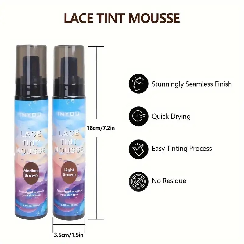 Mousse de matiz de renda para perucas – Mousse de matiz de renda de longa duração, fácil de aplicar e natural