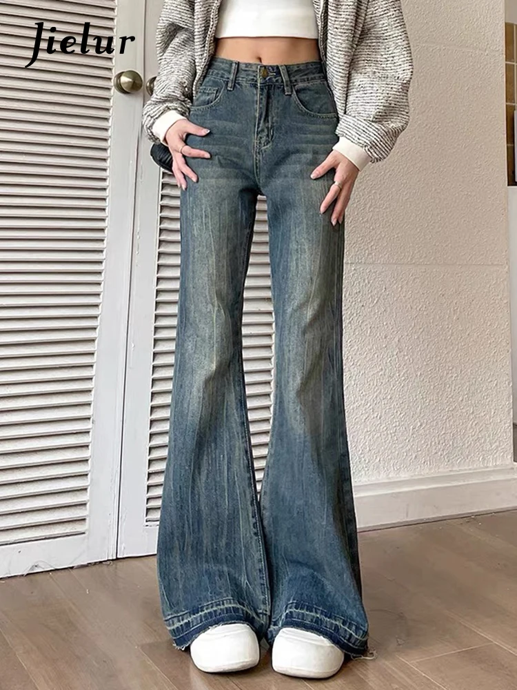 Jielur-pantalones vaqueros ajustados informales para mujer, Jeans de estilo americano, Chic, de oficina, con bolsillos, básicos, color azul, a la moda, para invierno