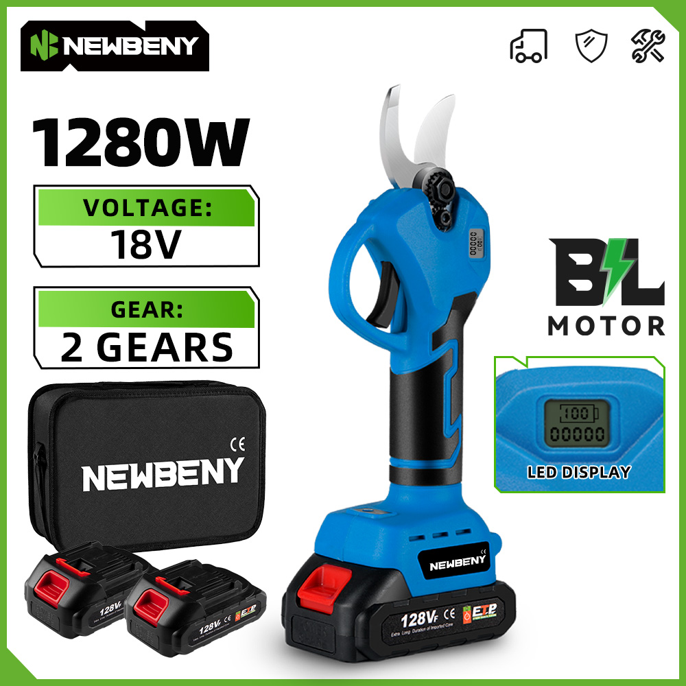 Бесщеточный электрический секатор NEWBENY, 2 шестерни, аккумуляторные ветки деревьев, электрический садовый инструмент для обрезки ветвей для батареи Makita 18 В